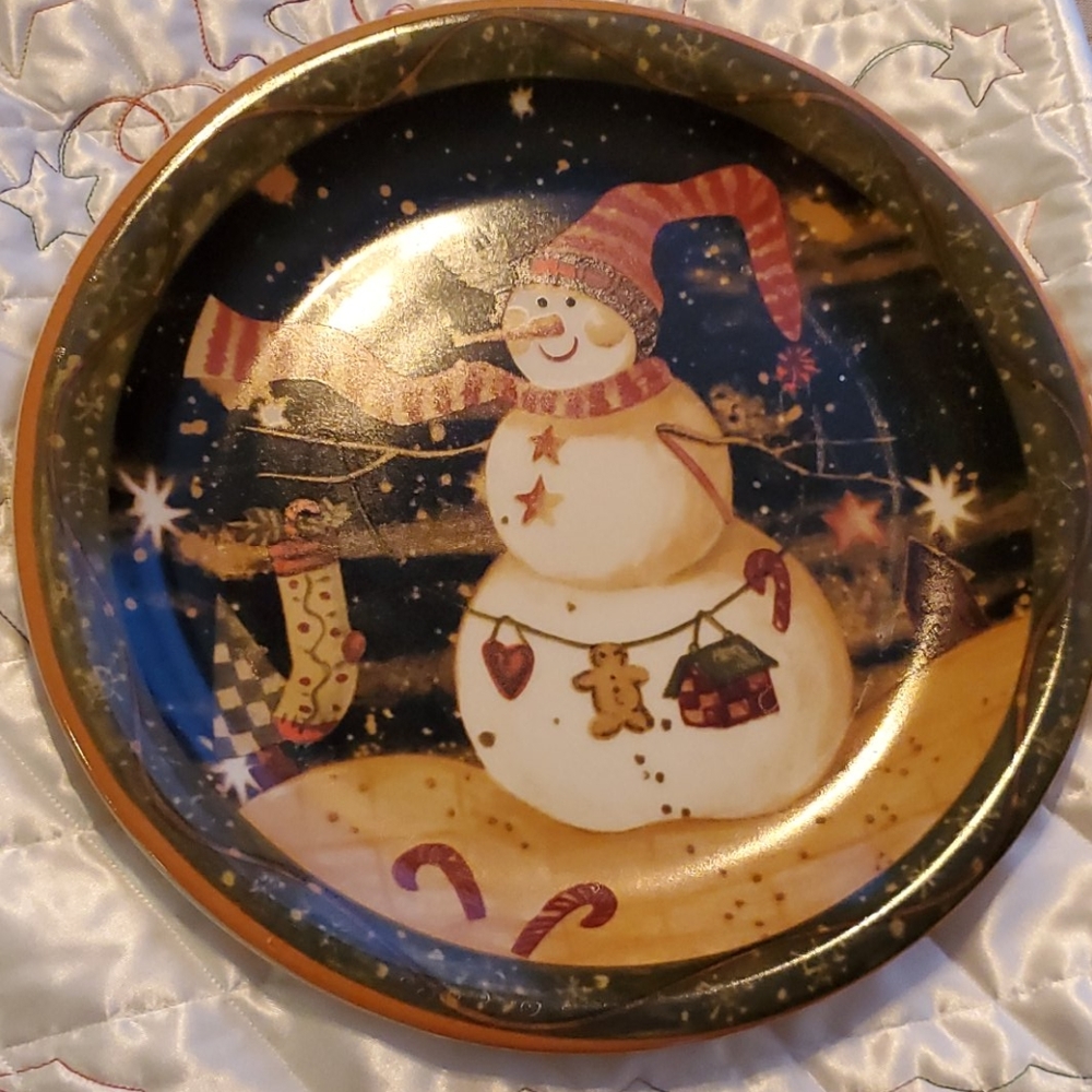 Adler German Pottery Snowman Christmas Plate